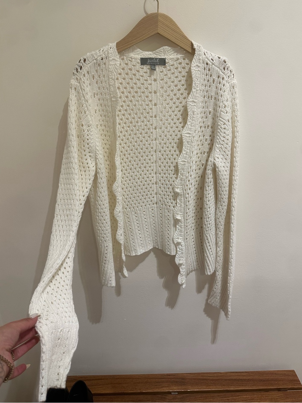 Marled Cream Openwork Button Down Cardigan